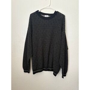 Zanella Men's Black & Gray Patterned Knit‎ Sweater Made In Italy Quiet Luxury XL